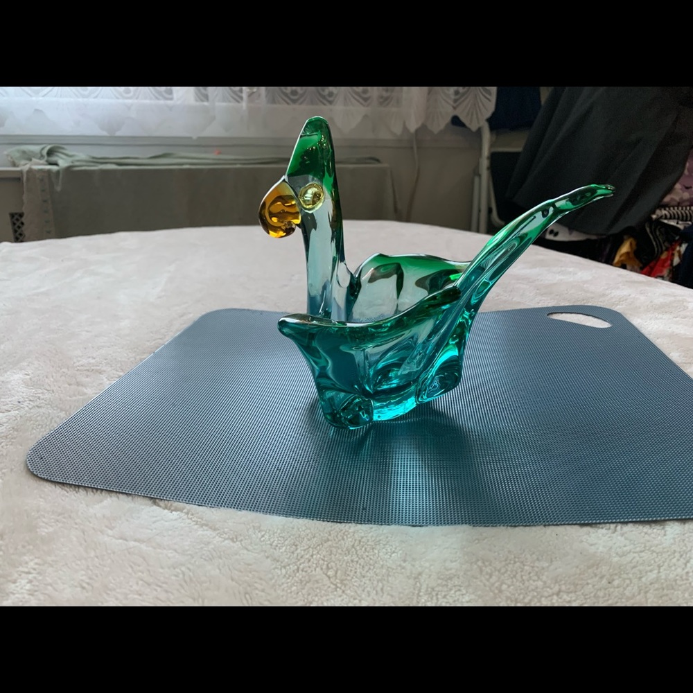 Murano glass parrot bowl, aqua blue